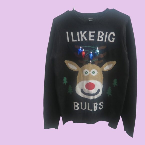 Forever 21 Sweaters - Forever 21 I like big bulbs reindeer ugly Christmas sweater in black, white M